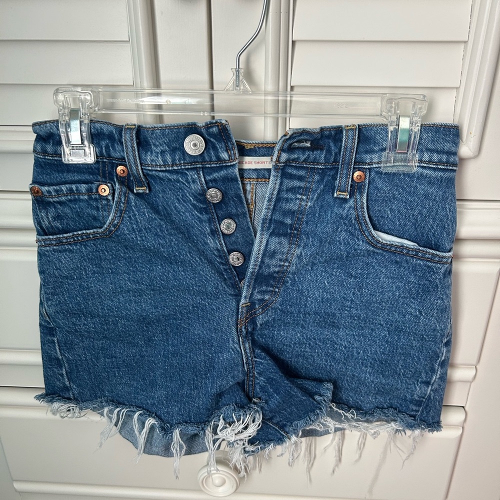 Levi’s dark wash ribcage shorts